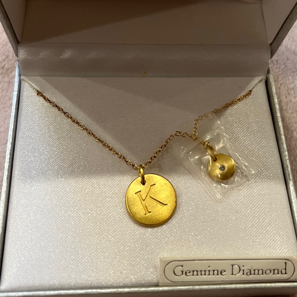 Genuine Diamond 18KT Gold Plate "K" Necklace